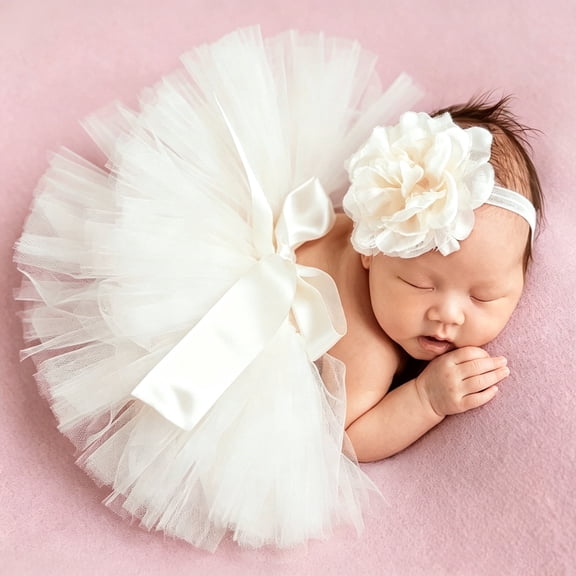 Ylsteed Newborn Girl Photoshoot Outfit Lace Tulle Tutu Skirt With Headband, Infant Princess Costume For 0-3 Months Baby Photo Prop