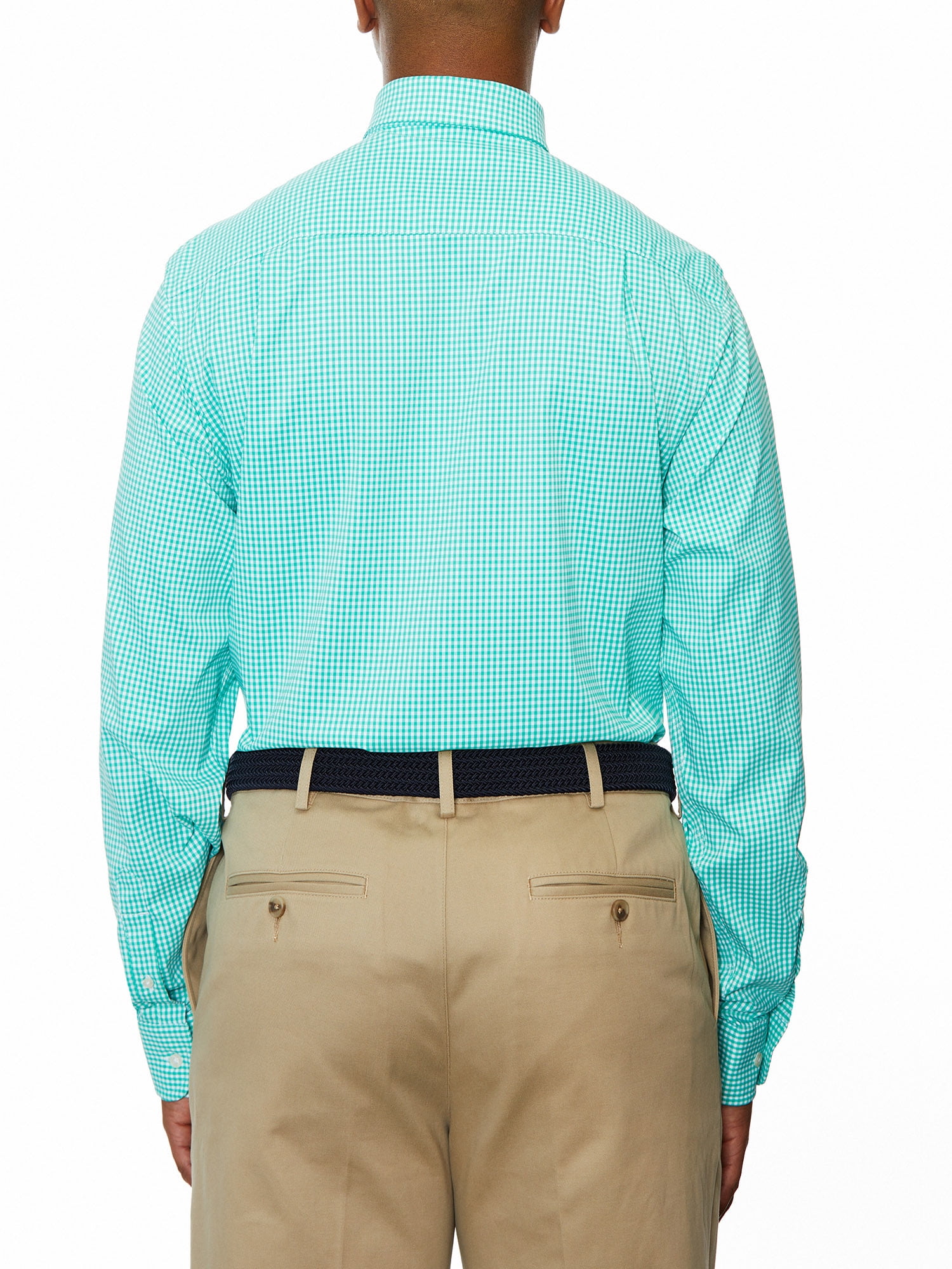Lands' End Mens Regular-Fit Green Check Dress Shirt