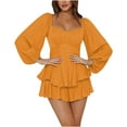 thumbnail image 1 of Pisexur Robe à Manches Longues Col Carré Mode Décontractée d'Été Manches Courtes Épaules Dénudées Robe Col en V Unie Robe Femme, 1 of 5