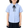 thumbnail image 2 of Blouse for Girls Short Sleeve Button Down Collared Shirt Peter Pan Collar Bow Tie Cute Casual Tops for School Uniform Kids 3-12Y Sky Blue 130, 2 of 4