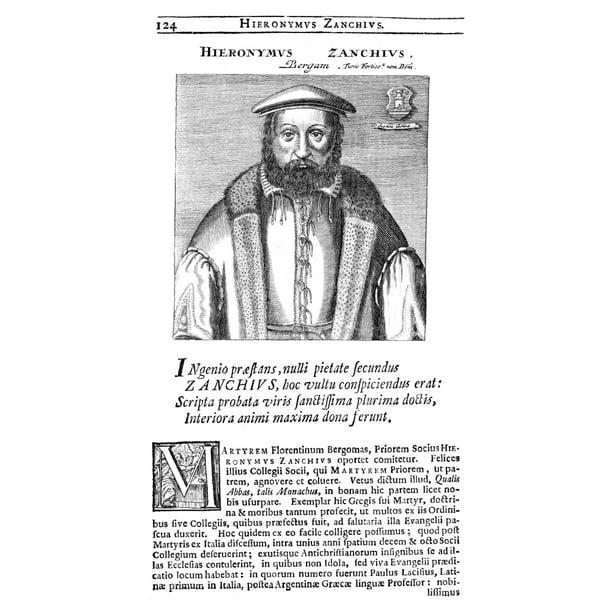Girolamo Zanchi (1516-1590). /Nitalian Protestant Reformer. Gravure sur Bois, 18ème Siècle. Affiche Imprimée par (24 x 36)