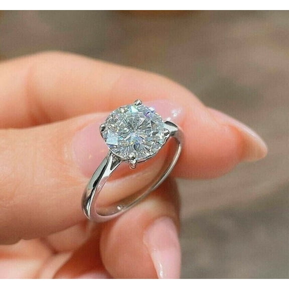 2 Ct Round Cut Lab Created Diamond 14K White Gold Plated Solitaire Engagement Ring Sterling Silver