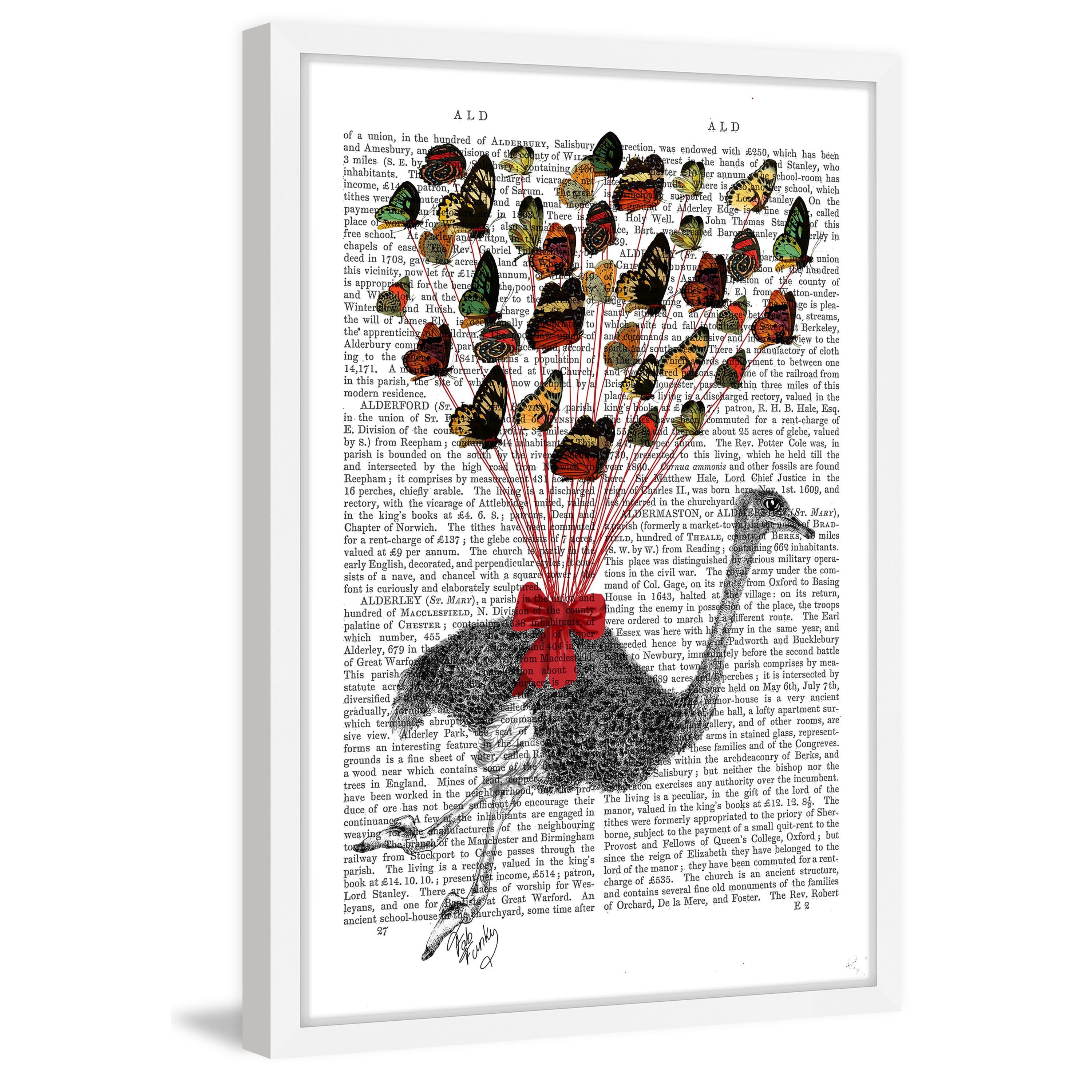 Marmont Hill "Ostrich and Butterflies" Framed Painting Print