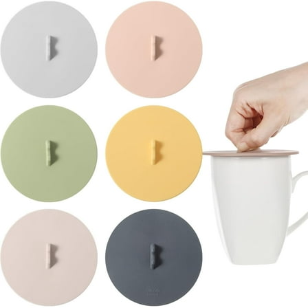Silicone Cup Lids Silicone Cup Covers 6color Design, Food Grade Anti-dust Airtight Seal Lids for Mugs, Tea Cups, Coffee Cup 6pcs (6PCS)