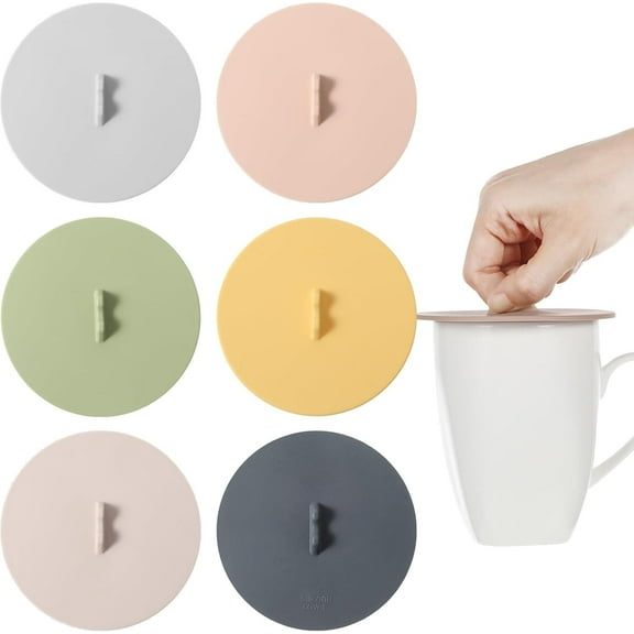 Silicone Cup Lids Silicone Cup Covers 6color Design, Food Grade Anti-dust Airtight Seal Lids for Mugs, Tea Cups, Coffee Cup 6pcs (6PCS)
