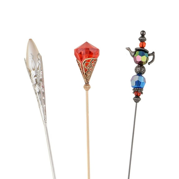 Classic Vintage 3Pcs Hat Pin Set with Rhinestone Teardrop and Pearl Accents for Scarves Lapels and Hat Accessories - 3pcs Bead