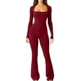 thumbnail image 5 of Women Long Sleeve Belly Waist Shaping And Hip Lift Square Collar Wide Leg High Elastic Jumpsuit, 5 of 9