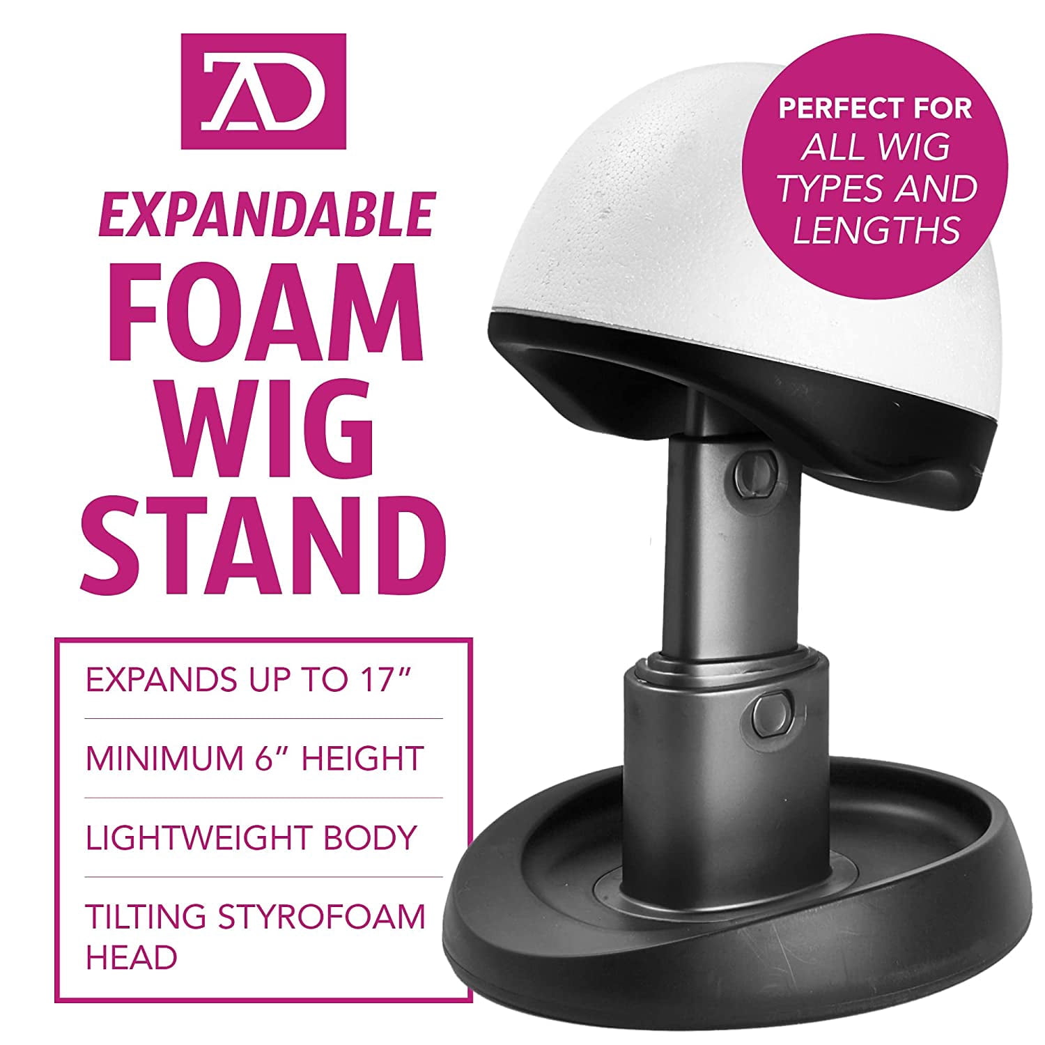 - 8 Inch to 12 Inch High Wig Travel Case Collapsible Wig Stand - Dome Foam Wig Head Stand in Zipper Carrying Case with Handle for Safe Traveling Storage of Wigs, Lace Front Cap(Denim Silver)