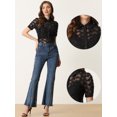 thumbnail image 2 of Camisa de encaje floral para mujer Blusa semitransparente de manga corta con botones Negro M, 2 of 5