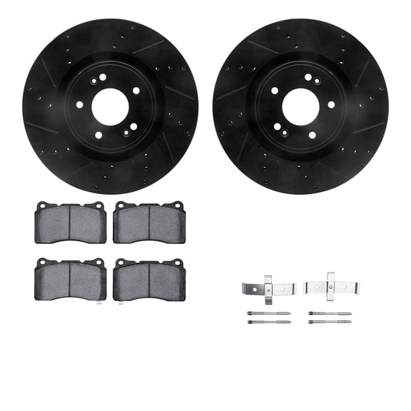 Dynamic Friction Company Front Brake Rotors-Drilled and Slotted-Black with 5000 Advanced Brake Pads includes Hardware 8512-03064