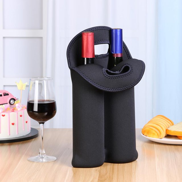Portabotellas De Vino Portabotellas De Vino Camping Enfriador de botellas de vino Soporte de manga protectora de botella doble de neopreno (negro)