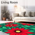thumbnail image 2 of ODIKA 5'x7' Machine Washable Non-Slip Area Rug, Poinsettia Bloom Motif Holiday Entrance Floral Winter Theme High Traffic Rug with Pad, Red, 653496, 2 of 8