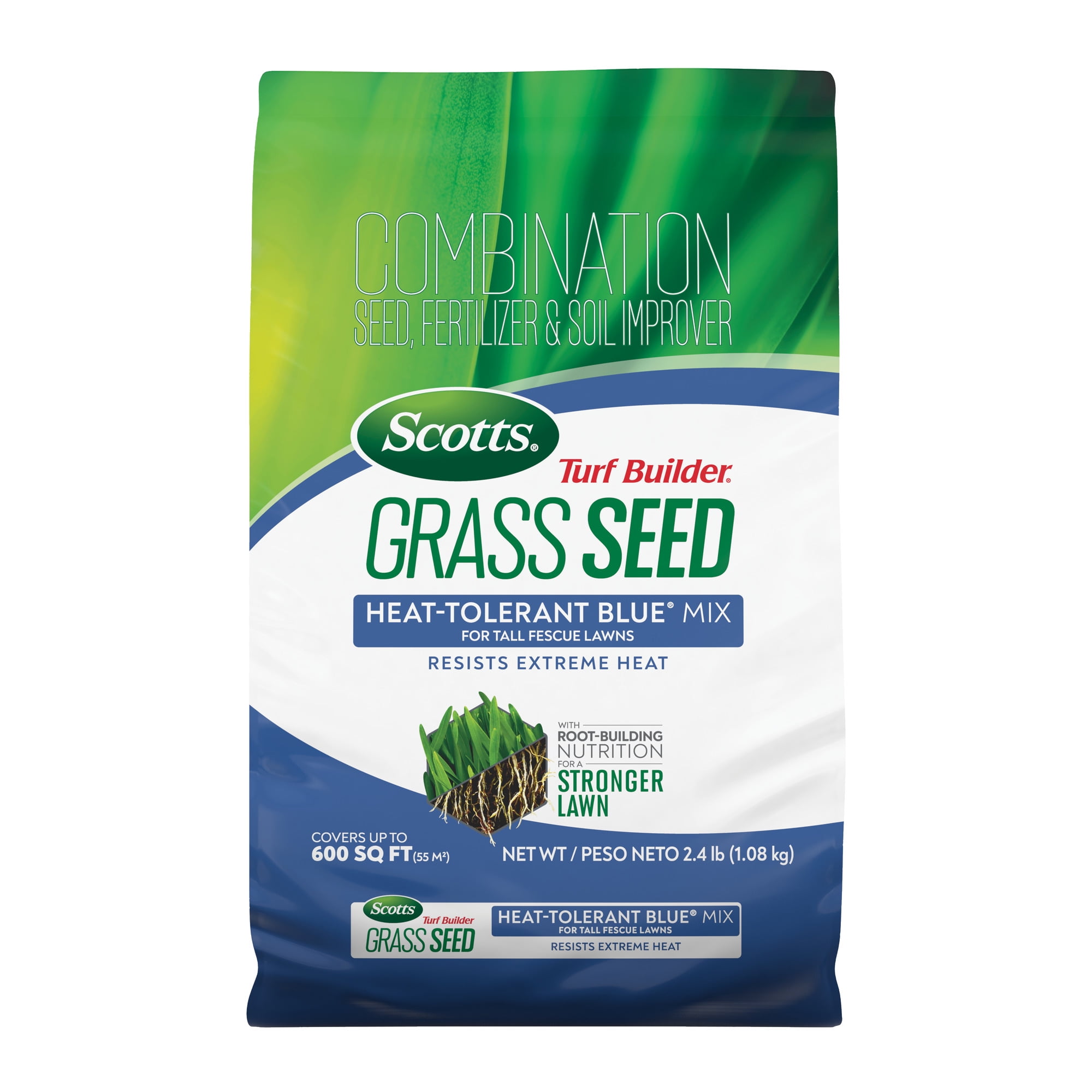 (2 pack) Scotts Turf Builder Grass Seed Heat-Tolerant Blue Mix, 2.4 lbs.