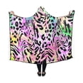 thumbnail image 3 of HATIART Hooded Blanket Colorful Striped Leopard Wearable Blanket Comfotable Hooded Throw Wrap 50x60 Inch, 3 of 3