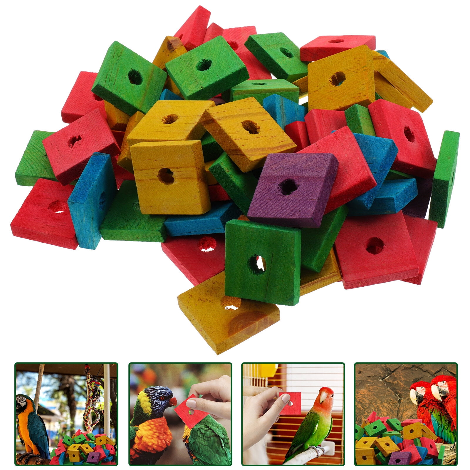 100Pcs Bird Toy Wooden Blocks Parrot Chewing Toys Mini Wood Chips Small Animals Cage Accessories for DIY Playing Chewing