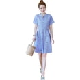 thumbnail image 1 of Medium Style Stripes Printing Embroidered Dress for Pregnant Woman blue XL, 1 of 8