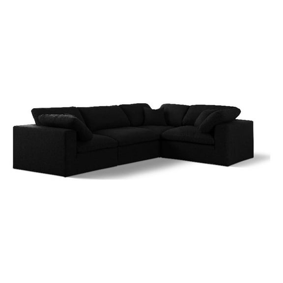 Maklaine 114" Linen Fabric Modular Sectional in Black Finish
