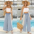 thumbnail image 5 of PUWEI Women's Casual Striped Wide Leg Pants Loose Fit Elastic Waist Lounge Pants Palazzo Trousers, 5 of 7