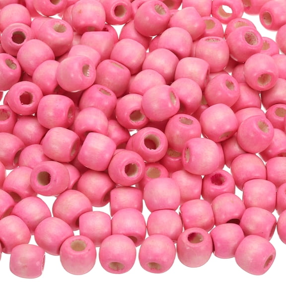 Uxcell 300 Pcs Natural Wooden Beads for Crafts Jewelry, Pink (12 x 11mm, 5mm Hole)