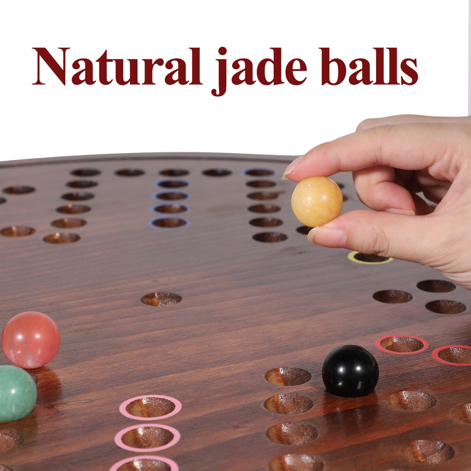 Grhonio20 in Large Original Marble Game 24 Natural Marbles Wahoo Board Game Double Sided Painted Wooden Fast Track Board Game for 6 and 4Players 6Colors 24 Marbles 6 Dice for Family Friends and Party