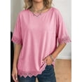 thumbnail image 6 of Gynyvoja Women'S Summer Tops Oversized Short Sleeve Shirts Casual Loose Lace Patchwork T-Shirt Outfits Pink XXL, 6 of 7