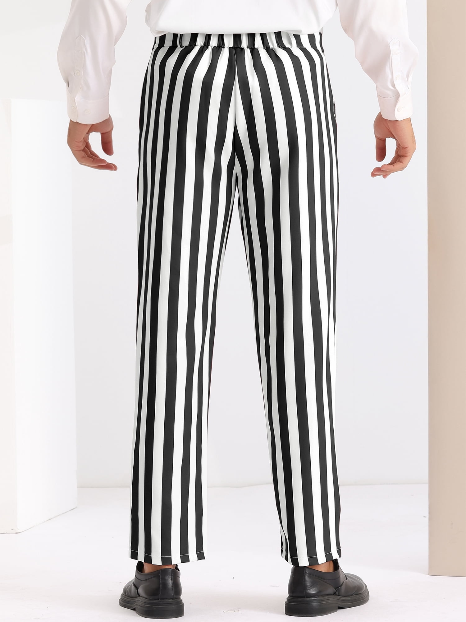 DARING DIVA Men's Striped Dress Pants Straight Leg Color Block Trousers 38 Black White