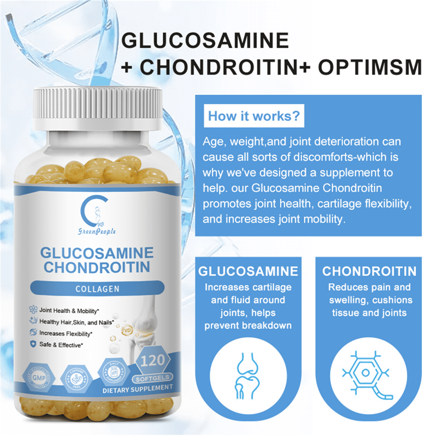 Glucosamine Chondroitin with MSM & Collagen, Supports Joint & Cartilage Health Supplement, High Absorption, Non-GMO & Vegan, 240 Capsules - Greenpeople