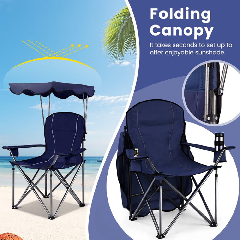 Aimee Lii Portable Folding Beach Canopy Chair with Cup Holders, Camping Chairs with Canopy, Blue Aimee Lii Portable Folding Beach Canopy Chair with Cup Holders, Camping Chairs with Canopy, Blue
