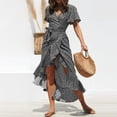 thumbnail image 3 of Vestido largo Yinane de poliéster cuello en V estampados para viajes fiestas vacaciones Negro SG, 3 of 8