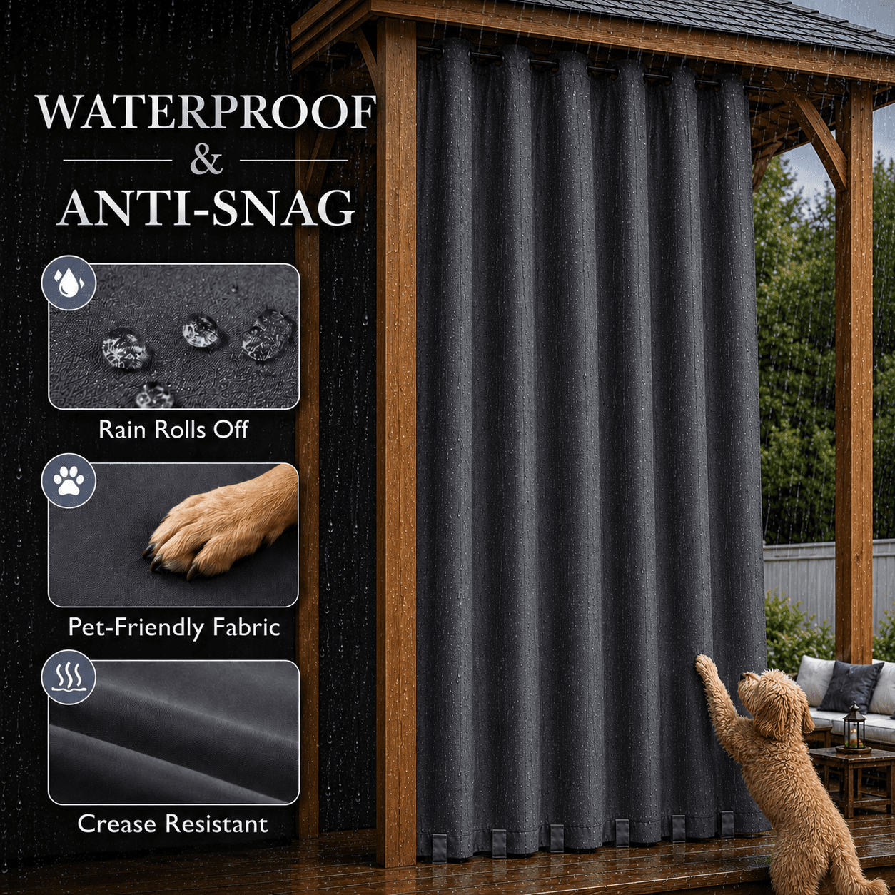 Lapalife Outdoor Curtains for Patio Waterproof 71 x 108 in Windproof Grommet & Back Tab Thermal Insulated Keep Privacy for Yard Porch, 1 Panel