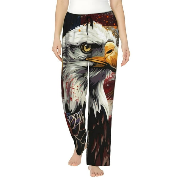 Balery Retro American Eagle A Pantalones de pijama para mujer, pijamas ultraligeros, pantalones de estar por casa-Small