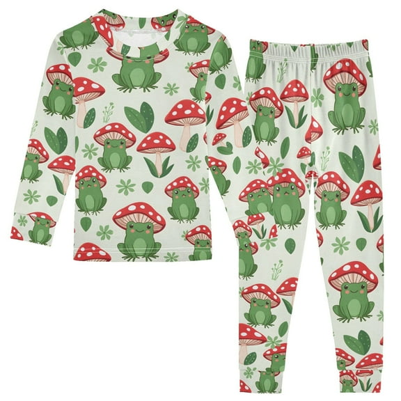 joogoo Frog with Mushroom 2 Piece Long Sleeve Tee and Pants Cotton Pajama Set 5Y