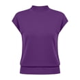 thumbnail image 5 of QUNYINEY Short Sleeve T Shirts for Women Summer Cotton Purple Short Sleeve Tops Mock Neck Pullover Slim Fit Casual Shirts, 5 of 5