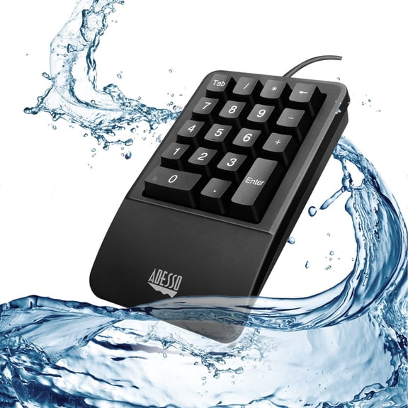 Adesso AKB-618UB Waterproof Ergo Numeric Keypad Ergonomic USB Number Pad Wired 18 Keys