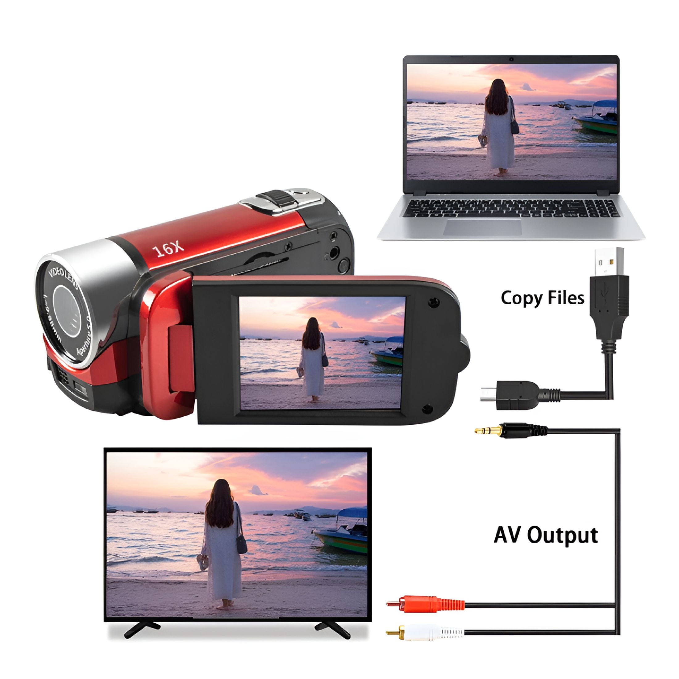 GJX Video Camera Camcorder Vlogging Camera Full HD 1080P Digital Camera（Red）