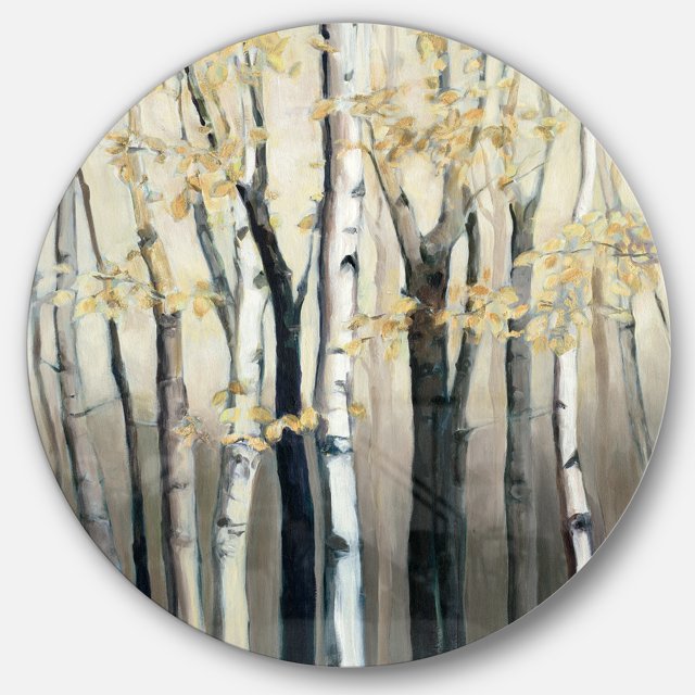 Designart 'forêt de Bouleaux Dorés III' Art Mural Rond en Métal Style Ferme - Disque de 36