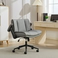 thumbnail image 3 of Cross Legged Chair with Flip-Up Armrests Leather, Cross Legged Office Chair on Wheels, Comfy Swivel Chair with Wide Seat for Home Office, Vanity,  Ergonomic Desk Chair Adjustable, Grey, 3 of 14