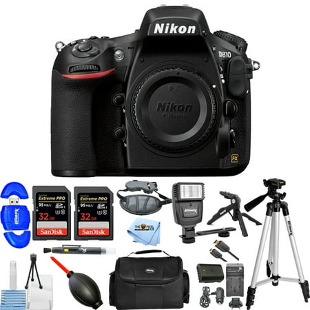 Nikon D810 DSLR Camera (Body Only) Mega Bundle with Extra Battery and Charger, 32GB, Flash, Gadget Bag and Much More