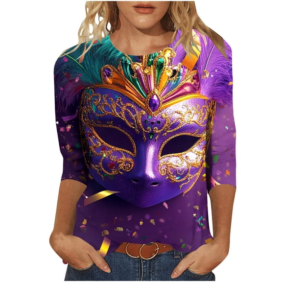 Wowcloth Woman's Carnival Print T-Shirt, Loose Fit with Round Neck, Cotton for Festival and Daily Wear