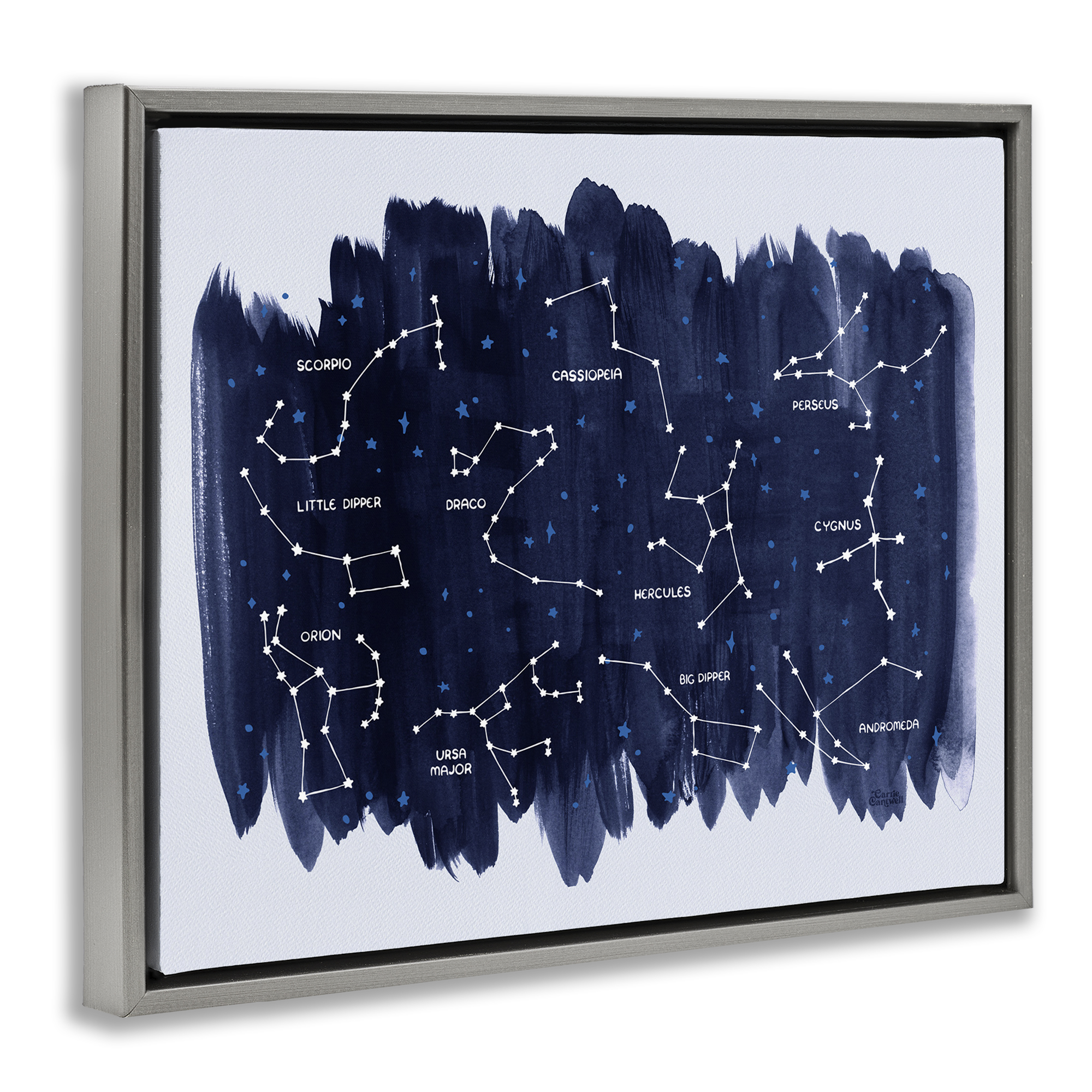 Stupell Industries Constellations on Blue Animals & Insects Painting Gray Floater Framed Art Print Wall Art, 21 x 17