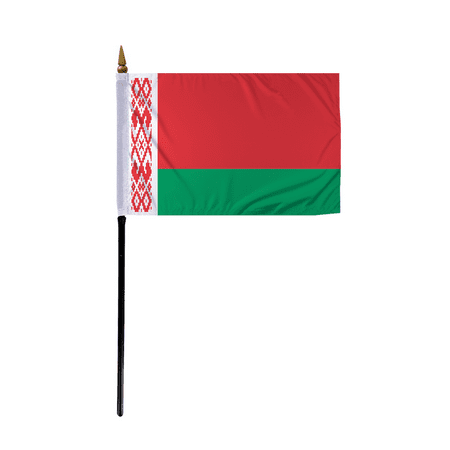 Promopatriot Small Belarus Country Stick Flag 4x6 inch 11" Plastic Stick Polyester Fabric Stitched Edges Hand Held Mini Small Stick Flags
