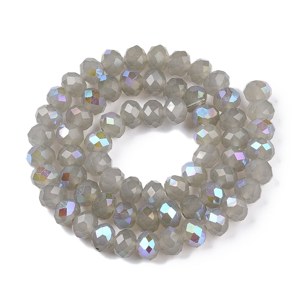 Electroplate Glass Beads Strands Imitation Jade Beads Half Plated Rainbow Plated Faceted Rondelle Gray 8x6mm Hole: 1mm 64~65pcs/strand 40~41cm