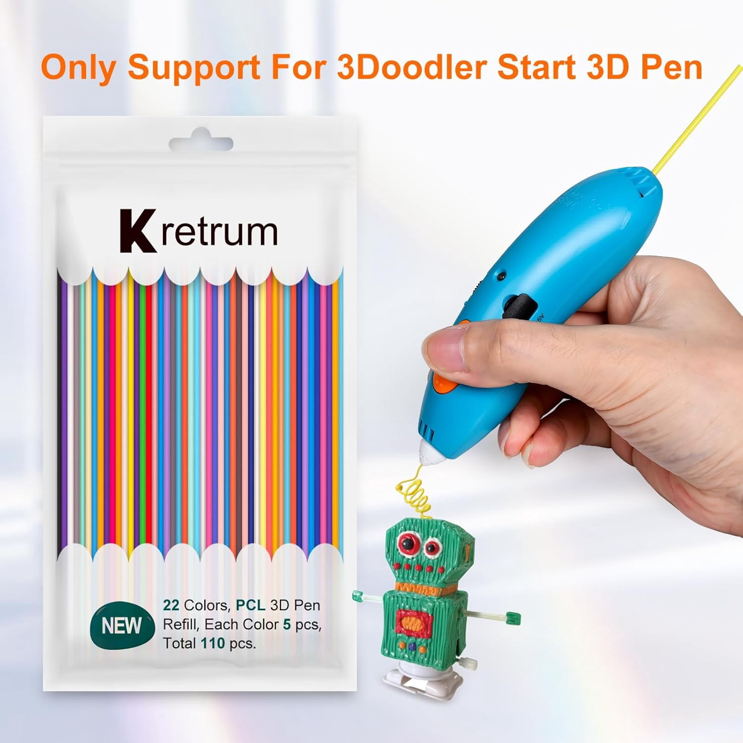 22 Colors 3D Doodler Pen Refills Only Fit for Start+ 3D Pen Low Printing Temperature PCL Filament Start Refills Packs Each Color 15.2 cm x 5 pcs Total 110 pcs