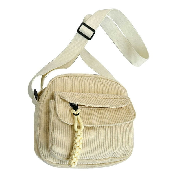 Yhmxh Organizadores y almacenamiento Bolso bandolera de pana para mujer con cremallera, moderno bolso de tela informal de color liso con estilo universitario, bandolera pequeña de un solo hombro.
