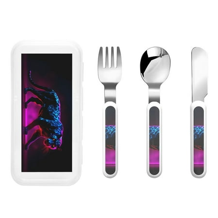 

Gaeub Futuristic Purple Panther A、 Print 3-Piece Children Knife Spoon Fork Set Stainless Steel Child Flatware Set Kids Utensils Set with Case for Lunch Box (Fork Spoon Knife Combo)