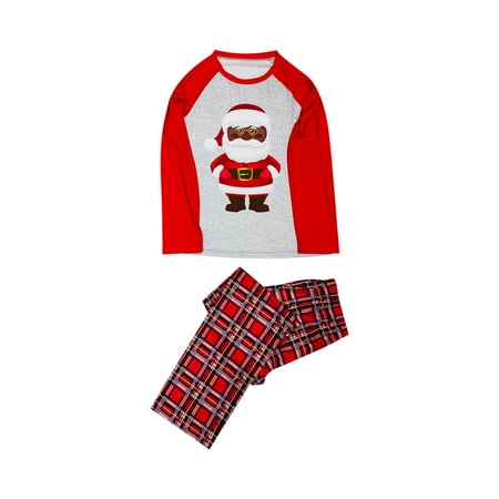 

kcdigr Family Christmas Pjs Matching Sets Christmas Plaid Print Cute Xmas Santa Printed Blouse Tops Pants Family Clothes Pajamas