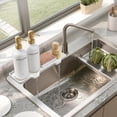 thumbnail image 2 of Kitchen Soap Dispenser Set - 17fl oz Glass Bottle, Stainless Steel Pump, Instant Dry Tray and Dish Brush for Bathroom, Office, Hotel, Modern Kitchen Decor & Accessories, Gold, 2 of 10
