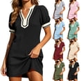 thumbnail image 2 of Oksale Boho Dresses for Women Vacation 2026 Elegant Puff Sleeve Mini Summer Dresses Floral V Neck Beach Dress for Travel Blue 2XL, 2 of 10
