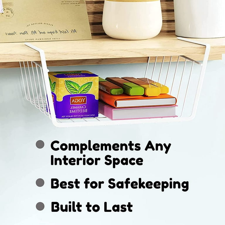 1 Pack Stackable Under Shelf Wire Baskets Pantry Organizer, Under Cabinet  Storage Space Saving Hanging Basket for Kitchen Bookshelf Cupboard, Black 