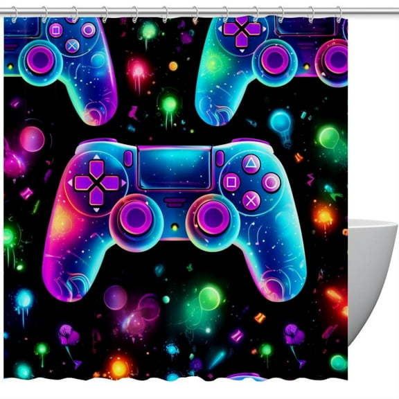 Game Controller Waterproof Printed Shower Curtain Set with Hooks for Bathroom Decoration - Shower Curtain Sets